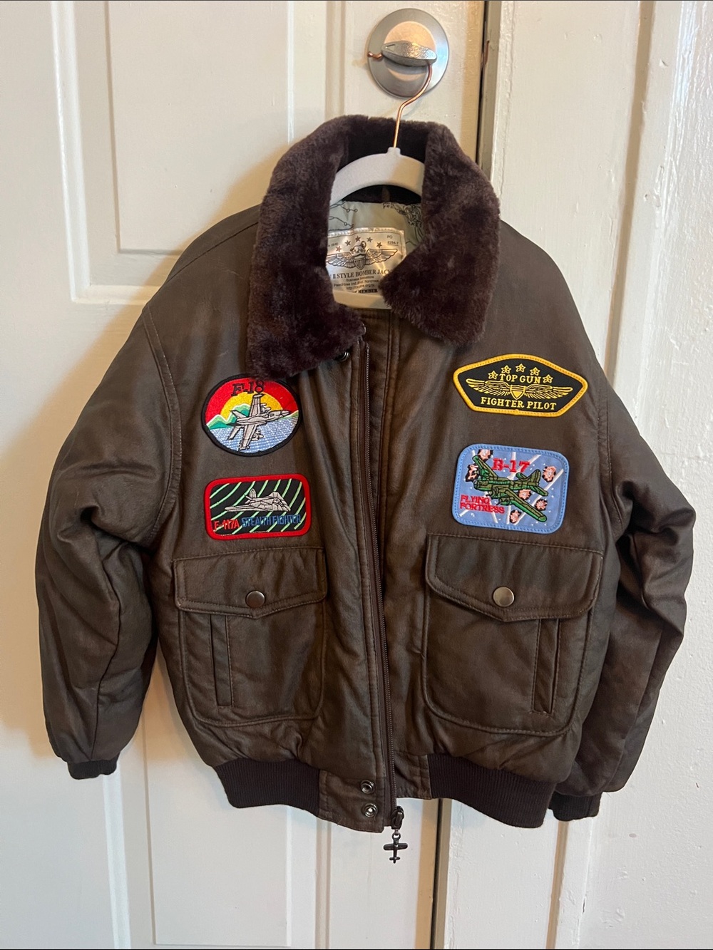 NEW Childrens Aviator Bomber Jacket with Patch Details - Brown